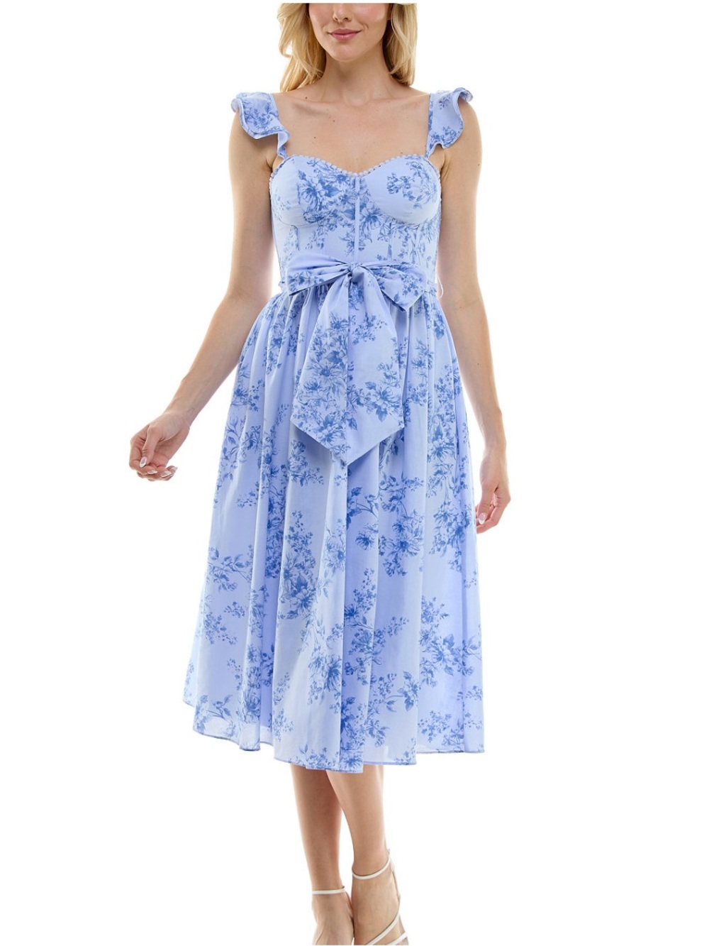 B Darlin Juniors' Ruffle-Sleeve Bustier Midi Dress